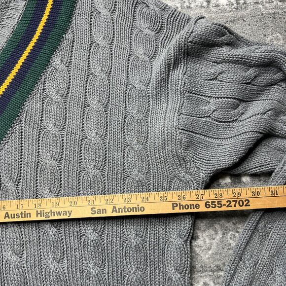 Vintage GAP Cable Knit V Neck Sweater Mens XL Gray Cricket  Tennis Preppy 90s - Picture 3 of 6